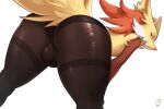  2021 anthro bent_over big_butt bulge butt butt_focus canid canine clothed clothing crossdressing delphox girly kittell_(artist) legwear lingerie looking_back male mammal nintendo panties pantyhose pok&eacute;mon pok&eacute;mon_(species) presenting presenting_hindquarters simple_background smile solo thick_thighs topless underwear video_games white_background wide_hips 