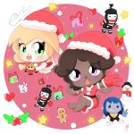 absurd_res anthro blonde_hair bonbon_(derpixon) box braided_hair brown_body brown_hair candy candy_cane carrot chibi christmas christmas_clothing christmas_headwear christmas_present christmas_tree chuchu_(derpixon) clothing container dessert dou_(diives) dress duo female fiora_(melleacomic) food gift gift_box gloves green_eyes hair handwear happy hat headgear headwear heart_symbol hi_res holidays juanoh_uwu lagomorph long_ears mammal mellea_(melleacomic) milk nono_matsumoto open_mouth plant plushie purple_eyes santa_hat sibling_(lore) sister_(lore) smile smiling_at_viewer snowman star tan_body tree vegetable xingzuo_temple