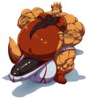  2019 anthro balls belly big_balls big_belly big_muscles big_penis black_nipples black_penis bobert bodily_fluids boxers_(clothing) canid canine chest_tuft clothed clothing countershading erection eyewear genitals glasses hand_on_stomach hi_res horn huge_balls huge_muscles huge_penis humanoid_genitalia humanoid_penis hyper hyper_balls hyper_belly hyper_genitalia hyper_muscles hyper_penis male mammal musclegut muscular navel nipple_piercing nipples penis piercing plantigrade red_body red_countershading simple_background sitting solo sweat sweatdrop tuft underwear underwear_only white_background 