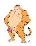  absurd_res anthro balls belly belzeber felid fur furrybob genitals hair hi_res male mammal navel nipples nude orange_body orange_fur overweight overweight_anthro overweight_male pantherine penis simple_background solo standing striped_body striped_fur stripes tiger white_background 