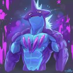  abs anthro biceps hair hi_res looking_at_viewer low_key_toxtricity male muscular muscular_anthro muscular_male nintendo open_mouth pecs pok&eacute;mon pok&eacute;mon_(species) purple_body scalie solo sparkles toxtricity video_games waddledox 
