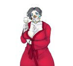 absurd_res angel anthro avian big_breasts bird blue_eyes bracelet breasts chest_tuft clothing container cup drinking_glass feathers female fire glass glass_container glass_cup gulasauce_(artist) hi_res jewelry majarean mature_female multi_eye necklace robe solo tuft whine_mami wide_hips wine_glass wings