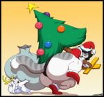 2025 anthro bag black_hair canid canine canis christmas christmas_clothing christmas_decorations christmas_headwear christmas_ornament christmas_star christmas_tree clothing cosplay deon_(deonwolf) deonwolf digital_media_(artwork) domestic_cat duo fake_antlers fake_horns felid feline felis footwear fur grey_body grey_fur grinch hair hat headgear headwear hi_res holidays how_the_grinch_stole_christmas! male mammal max_(the_grinch) ornament panties plant purple_eyes santa_hat striped_body striped_fur stripes tizz_(torcholski) topwear tree underwear white_body white_fur white_hair wolf
