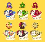  absurdres animal_focus bread character-themed_food commentary_request dog donut fidough food food-themed_creature food_as_ears fukidashi_cotton highres no_humans pokemon pokemon_(creature) pokemon_focus pokemon_legends:_z-a simple_background yellow_background 