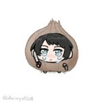  1girl bang_dream! bang_dream!_it's_mygo!!!!! blue_eyes chibi commentary costume daimyo0208 hanasakigawa_school_uniform highres holding holding_knife knife onion school_uniform simple_background solo white_background yahata_umiri 