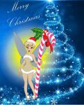 2017 5_fingers black_eyebrows blonde_hair blue_background blue_eyes candy candy_cane christmas christmas_clothing christmas_headwear clothing dessert disney english_description english_text eyebrows fagian fairy female fingers food full-length_portrait hair hat headgear headwear holding_candy holding_candy_cane holding_food holding_object holidays holly_(plant) humanoid insect_wings lips peter_pan photo_background photography_(artwork) plant portrait red_lips santa_hat simple_background solo style_emulation text tinker_bell_(disney) wings