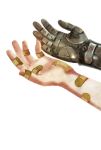  1boy absurdres bandaid bandaid_on_arm bandaid_on_hand commentary crack edward_elric fullmetal_alchemist hand_focus highres injury male_focus mechanical_arms mechanical_hands outstretched_arms outstretched_hand palms prosthesis prosthetic_arm screw single_mechanical_arm single_mechanical_hand solo symbol-only_commentary white_background youritai 