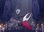 2023 2_horns 6_eyes absurd_res ambiguous_gender arachnid arthropod biped black_eyes candle cloak clothed clothing daughter_(lore) duo empty_eyes eyes_closed female_(lore) flower herrah_(hollow_knight) hi_res hollow_knight_(franchise) hood horn hornet_(hollow_knight) kiri_0861 mask melee_weapon mother_(lore) mother_and_child_(lore) mother_and_daughter_(lore) multi_eye multi_limb parent_(lore) parent_and_child_(lore) parent_and_daughter_(lore) plant red_cloak red_clothing sitting team_cherry weapon white_flower