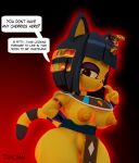  3d_(artwork) 4_fingers animal_crossing ankha_(animal_crossing) anthro beerus big_breasts big_butt black_background blue_hair breasts butt claws clothing convenient_censorship cosplay curvy_figure dialogue digital_media_(artwork) domestic_cat dragon_ball dragon_ball_super dragon_ball_z egyptian english_text felid feline felis female fingers fur glowing hair half-closed_eyes hand_behind_back hi_res huge_butt looking_at_viewer mammal narrowed_eyes nintendo nipples nude short_stack simple_background solo tahlian text thick_thighs uraeus video_games voluptuous wide_hips yellow_body yellow_fur 
