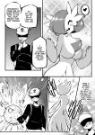  absurd_res big_breasts breasts cleavage clothed clothing comic dialogue female gardevoir hair hair_over_eye hi_res human male mammal monochrome nintendo one_eye_obstructed pok&eacute;mon pok&eacute;mon_(species) sr.octoo video_games 