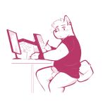 anthro balls blush bodily_fluids bottomless canid canine canis clothed clothing digital_media_(artwork) drawing drawing_tablet ear_piercing electronics erection fur furniture genitals hair hi_res humanoid_genitalia humanoid_penis looking_at_viewer male male/male mammal monochrome mostly_nude mostly_nude_male partially_clothed partially_clothed_anthro partially_clothed_male penile penis piercing plant ring_piercing simple_background slightly_chubby slightly_chubby_anthro slightly_chubby_male solo sweat tail tohfu topwear topwear_only