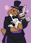  &lt;3 anthro black_nose black_tie_(suit) blush bow_tie brown_body clothing duo eyes_closed happy hat headgear headwear hi_res long_ears looking_at_another male married_couple max_(sam_and_max) niaxcomicdraw pawpads pink_nose romantic_couple sam_and_max samuel_dog sharp_teeth short_tail signature simple_background size_difference smile snout suit teeth top_hat white_body 