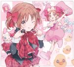  >_o 2girls apron bird blush boots bow brown_hair capelet character_name commentary_request dear_baby duck guardian_chara hair_bow hano_luno hat heart's_egg_(shugo_chara!) highres magical_girl multiple_girls one_eye_closed pepe_(shugo_chara!) red_bow red_capelet school_uniform shugo_chara! smile twintails yuiki_yaya 