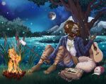  2021 4_toes 5_fingers anthro breasts clothed clothing detailed_background digital_media_(artwork) feet female fingers grass moon night outside plant sheldon_dober sky smile solo star starry_sky toes tree 