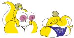  anthro areola belly big_belly big_breasts big_butt breasts butt clothed clothing curvy_figure deep_navel english_text female forked_tongue genitals green_eyes grin hair huge_breasts huge_butt looking_back navel nipples non-mammal_breasts obese obese_anthro obese_female overweight overweight_anthro overweight_female pink_areola pink_nipples pussy rear_view reptile scales scalie side_boob sitting smile snake solo text thick_thighs tongue tongue_out topless underwear vdisco voluptuous white_body white_scales wide_hips 