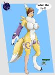 ambiguous_gender animate_inanimate anthro big_breasts breasts bulge digimon digimon_(species) gender_transformation grope groping_breasts handles handles_on_hips hi_res inflatable living_inflatable nitefire null_bulge padlock_symbol renamon rubber solo transformation 
