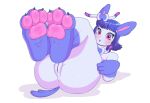  anus celsty eeveelution female first_person_view foot_focus genitals hi_res nintendo pawpads paws pok&eacute;mon pok&eacute;mon_(species) pussy raised_leg shiny_pok&eacute;mon simple_background solo surprised_expression sylveon video_games white_background wrinkled_feet 