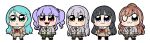  5girls :< :3 ;3 aqua_hair arms_at_sides bad_id bang_dream! bkub black_bow black_hair black_pantyhose black_shoes blazer blush_stickers bow brown_dress brown_hair brown_necktie brown_shoes brown_skirt brown_socks buttons chibi chibi_only closed_mouth collared_shirt dot_nose double-breasted dress earrings fang frown full_body green_eyes green_necktie green_skirt grey_hair grey_jacket grey_socks hair_bow half_updo hanasakigawa_school_uniform haneoka_school_uniform hikawa_sayo imai_lisa jacket jewelry long_hair long_sleeves minato_yukina multiple_girls neck_ribbon necktie official_art one_eye_closed open_mouth pantyhose plaid_clothes plaid_skirt pleated_skirt purple_eyes purple_hair rabbit_earrings red_eyes red_ribbon ribbon roselia_(bang_dream!) sailor_collar sailor_dress school_uniform shirokane_rinko shirt shoes sidelocks simple_background skirt socks striped_clothes striped_necktie twintails udagawa_ako v-shaped_eyebrows wavy_mouth white_background white_sailor_collar white_shirt winter_uniform yellow_eyes 
