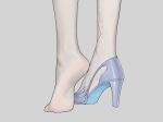 1girl blue_shoes cantarella_(wuthering_waves) commentary_request feet feet_only foot_focus grey_background heel_up high_heels highres no_shoes sa-baaa shoes simple_background single_shoe soles solo thighhighs white_thighhighs wuthering_waves 