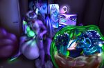 anthro balls big_balls big_penis bioluminescence bodily_fluids bonnefille canid canine cock_vore cum cum_bath cum_drip dragon dripping duo foreskin fox fur genital_fluids genitals glowing green_eyes hi_res huge_balls huge_penis hybrid hyper hyper_balls hyper_genitalia hyper_penis inside_balls male male/male mammal mythological_creature mythological_scalie mythology pawpads paws penile penis rexouium scalie sitting vein veiny_penis vore x-ray_view yukensha zeitheron