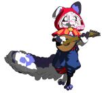 3d_(artwork) alpha_channel animated canid canine canis clothed clothing digital_media_(artwork) domestic_dog fay_(yvem) female floppy_ears fur grey_body grey_fur hair hood long_tail loop lute mammal markings musical_instrument notes pink_hair playing_music plucked_string_instrument simple_background solo sound_effects spots spotted_body spotted_fur string_instrument tail text transparent_background yvem