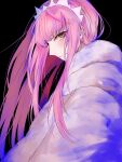  1girl bangs crown fate/grand_order fate_(series) fur_coat long_hair medb_(fate) medb_(fate)_(all) namahamu_(hmhm_81) pink_hair smile smile_pact solo tiara yellow_eyes 