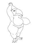  4:5 anthro avian big_breasts bird black_and_white breasts butt chubby_female continuity_(artist) female grima hi_res mature_female monochrome non-mammal_breasts nude solo stretching talons toucan 