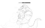  ahri_(lol) animal_humanoid anthro blush canid canid_humanoid canine canine_humanoid carrying_partner crocodilian duo embrace female fox_humanoid greyscale hand_on_butt happykaiju hi_res humanoid larger_male league_of_legends male male/female mammal mammal_humanoid monochrome renekton reptile riot_games scalie size_difference smaller_female video_games 