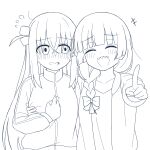  +++ 2girls ^_^ absurdres arm_behind_another's_back blush bocchi_the_rock! bow braid closed_eyes collarbone commentary_request crossed_bangs cube_hair_ornament embarrassed flying foreshortening gotoh_hitori greyscale hair_between_eyes hair_bow hair_ornament hand_on_own_chest highres hiroi_kikuri jacket korean_commentary long_hair long_sleeves loose_hair_strand monochrome multiple_girls nose_blush open_clothes open_jacket open_mouth pointing sharp_teeth shirt side_ahoge side_braid sidelocks simple_background smile t-shirt teeth track_jacket upper_body upper_teeth_only vector_(dmlddmld00) white_background 