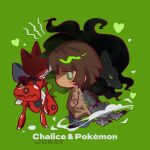  1boy 2786867956wuyu aikawa_hajime animification brown_cardigan cardigan chinese_commentary closed_eyes closed_mouth commentary crossover facing_viewer full_body green_background green_eyes grey_pupils hand_in_pocket heart highres hisuian_zoroark kamen_rider kamen_rider_blade_(series) male_focus pokemon pokemon_(creature) profile scizor short_hair sideways_glance simple_background standing 