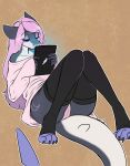  absurd_res anthro baggy_clothing blue_eyes bottomwear butt camel_toe claws clothed clothing cute_pose digital_media_(artwork) feet female fin fingers fish grey_body hair hi_res legwear long_hair makeup marine multicolored_body panties paws pink_hair rika shark simple_background smile solo stockings syran tablet tail_fin thigh_highs toes two_tone_body underwear upskirt white_body 