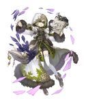  1boy belt belt_pouch blindfold book boots full_body fur_trim green_hair grin holding holding_book hood hood_up hooded_coat ji_no long_coat long_nose looking_at_viewer official_art pinocchio_(sinoalice) pouch shorts sinoalice smile solo thighhighs transparent_background upper_teeth 
