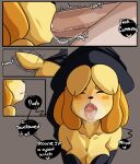  &lt;3 absurd_res animal_crossing anthro bodily_fluids breasts canid canine canis cleavage clothed clothing comic cum cum_in_mouth cum_inside dialogue domestic_dog duo english_text fellatio female genital_fluids genitals hi_res inuyuru isabelle_(animal_crossing) male male/female mammal nintendo open_mouth oral orgasm penile penis sex text video_games yellow_body 