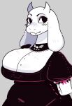 2026 2_horns absurd_res anthro big_breasts black_clothing black_dress boss_monster_(undertale) bovid breasts button_(fastener) caprine clothed clothed_anthro clothed_female clothing curvy_figure digital_drawing_(artwork) digital_media_(artwork) dress eyebrows female female_anthro floppy_ears front_view fur goat grey_background half-length_portrait head_horn hi_res horn lop_ears mammal mature_anthro mature_female mouth_closed portrait qwerty_soda simple_background solo topwear toriel undertale_(series) white_body white_clothing white_ears white_fur white_horn white_topwear