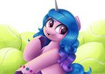  ball blue_hair bracelet equid equine female hair hasbro hi_res horse izzy_moonbow_(mlp) jewelry mammal mlp_g5 my_little_pony pony pose purple_eyes pyroxtra smile solo tennis_ball 