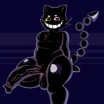 2026 anthro balls big_penis black_body black_fur cheek_tuft chest_tuft digital_drawing_(artwork) digital_media_(artwork) domestic_cat eyebrows facial_tuft felid feline felis friend_(deltarune) fur genitals half-erect heterochromia hi_res humanoid_genitalia humanoid_penis kirukato male mammal penis pink_eyes slightly_chubby slightly_chubby_anthro slightly_chubby_male smile solo tail thick_thighs tuft vein veiny_penis white_eyebrows yellow_eyes