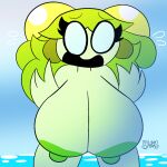 1:1 2026 amanda_(unfortu-nate) anthro big_breasts black_sclera breasts digital_media_(artwork) dolliv elemental_creature embarrassed female flora_fauna generation_9_pokemon green_body green_hair green_nipples hair hi_res huge_breasts looking_at_viewer nintendo nipples nude nude_anthro nude_female open_mouth outside plant pokemon pokemon_(species) solo unfortu-nate water white_eyes