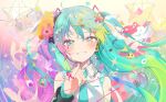  1girl 39 39_(vocaloid) absurdres ai_kotoba_ii_(vocaloid) ai_kotoba_iv_(vocaloid) ai_kotoba_v_(vocaloid) android_girl_(vocaloid) animal_(vocaloid) aqua_eyes aqua_hair aqua_necktie bandaid bandaid_on_neck bare_shoulders blue_planet_(vocaloid) blush collared_shirt commentary_request crayon detached_sleeves drop_symbol flower ghost_rule_(vocaloid) green_hair green_nails grin hair_between_eyes hair_flower hair_ornament hairclip hao_(vocaloid) hatsune_miku hatsune_miku_(vocaloid4) hibana_(vocaloid) highres long_hair looking_at_viewer monitoring_(vocaloid) mousou_kanshou_daishou_renmei_(vocaloid) mukashi_mukashi_no_kyou_no_boku_(vocaloid) multicolored_hair multicolored_nails nail_polish necktie neenya_(deco27) nisoku_hokou_(vocaloid) number_tattoo official_art ojama_mushi_ii_(vocaloid) omutatsu photo_(object) pinky_out rabbit_hole_(vocaloid) red_nails sad_girl_sex_(vocaloid) shirt shoulder_tattoo sleeveless sleeveless_shirt smile solo songover streaming_heart_(vocaloid) string string_of_fate tattoo telepathy_(vocaloid) twintails upper_body v4x vampire_(vocaloid) very_long_hair vocaloid yumeyume_(vocaloid) zombie_(vocaloid) 