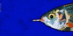  absurdres animal animal_focus blue_background cigarette fish from_side full_body highres no_humans original painterly simple_background surreal xansheu 