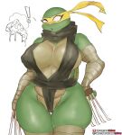  ! anthro crossgender female food girlsay green_body hi_res michelangelo_(tmnt) nipple_outline pizza reptile scalie solo teenage_mutant_ninja_turtles turtle wide_hips 