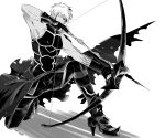  1boy archer_(fate) archer_alter bare_shoulders bow_(weapon) corruption dark_skin dark_skinned_male drawing_bow fate/grand_order fate_(series) hair_down holding holding_bow_(weapon) holding_weapon male_focus monochrome muscular muscular_male namahamu_(hmhm_81) solo weapon 