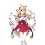  1girl animal_ears aqua_eyes blonde_hair breasts fox_ears fox_girl fox_tail glasses hair_ornament japanese_clothes lilian_fox long_hair medium_breasts miko rie_(reverie) tail thighhighs uchi_no_hime-sama_ga_ichiban_kawaii white_thighhighs 