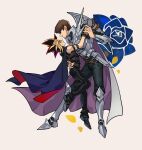 2boys absurdres arm_belt arm_up armor belt black_belt black_hair black_pants black_shirt blonde_hair blue_cape breastplate brown_belt cape closed_mouth commentary_request eye_contact flower full_body greaves head_back highres holding_hands kaiba_seto looking_at_another male_focus multicolored_hair multiple_boys pants purple_cape red_cape saka_nagiya shirt shirt_tucked_in short_hair short_sleeves smile spiked_hair two-sided_cape two-sided_fabric two-tone_hair white_cape yami_yugi yaoi yu-gi-oh! yu-gi-oh!_duel_monsters yu-gi-oh!_the_duelists_of_the_roses 
