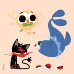  abstract fins flying gen_7_pokemon highres leaf litten looking_at_another looking_away lorenzocolangeli poke_ball pokemon pokemon_(creature) popplio rowlet signature simple_background sitting swimming tail wings 