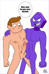  balls brown_hair cartoon_network clarence_(series) convex_(the_heist) crossover duo english_text erection genitals hair hi_res human human_on_humanoid humanoid humanoid_genitalia humanoid_penis interspecies kevin_(clarence) knullmannen_(artist) male male/male mammal not_furry nude penis simple_background text the_heist white_background 