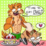  1:1 birthday boxer_(disambiguation) cake canid canine dave_(daveoverlord) dessert duo food fox leather male male/male mammal raymond_king raymondfoxxx rubber 