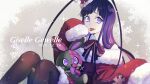  1boy antenna_hair bleach blue_eyes dated dress giselle_gewelle hat highres long_hair looking_at_viewer santa_costume santa_dress santa_hat sleeves_past_fingers sleeves_past_wrists snowflake_print solo sparkle stuffed_animal stuffed_toy sumire_1046 tongue tongue_out 
