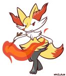  3_fingers 3_toes ambiguous_gender anthro braixen feet fingers fire fur fur_tuft holding_object mzkn nintendo pok&eacute;mon pok&eacute;mon_(species) red_body red_fur red_tail solo toes tuft video_games white_body white_fur yellow_body yellow_ears yellow_fur yellow_tail 