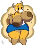  absurd_res aggressive_retsuko ailurid anthro areola big_breasts blush bottomwear breasts button_pop clothing female hi_res huge_breasts kingretrokirby mammal nipples red_panda retsuko sanrio skirt solo thick_thighs wide_hips 