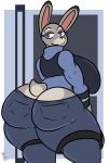  absurd_res anthro big_breasts big_butt breasts butt clothed clothing disney female grey_body hi_res huge_breasts judy_hopps kingretrokirby lagomorph leporid mammal rabbit solo thick_thighs zootopia 